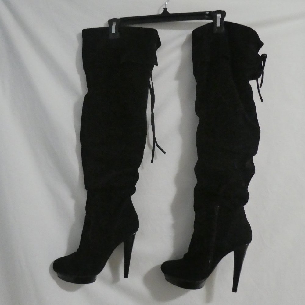 STEVE MADDEN | size 7.5 | Black Suede Stiletto Pirate Slouch Boot | Xenonn | GUC